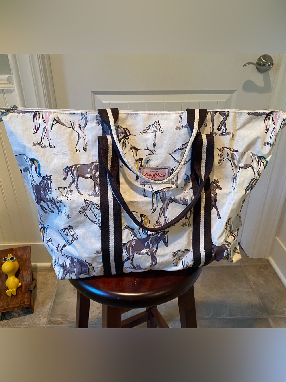 Cath Kidston Large Tote with Horse Print with Striped Handles. - Picture 3 of 16